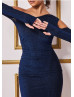 Long Sleeves Royal Blue Lurex Party Dress